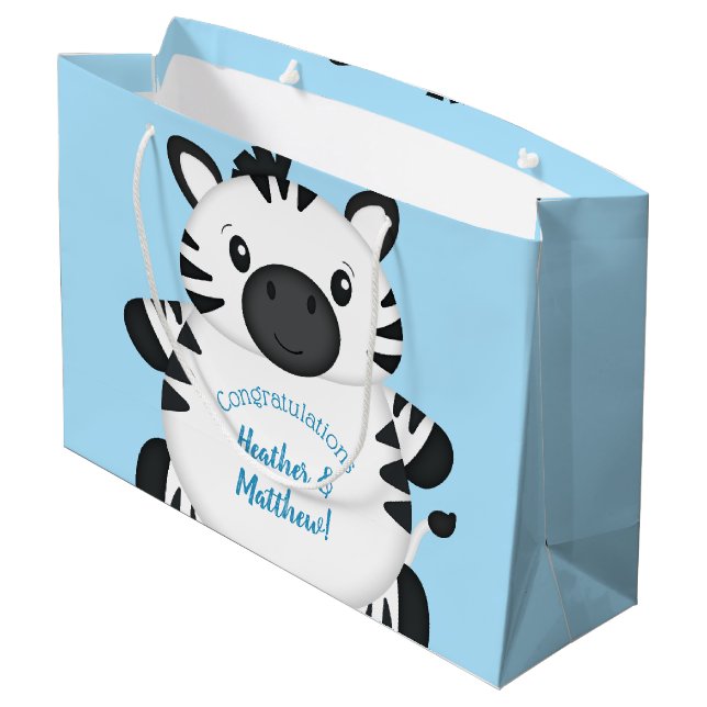 Bolsa De Regalo Grande Zebra Baby Shower Safari Blue Boy (Angulo reverso)