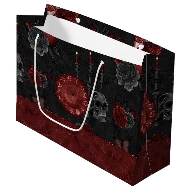 Bolsa De Regalo Grande Zodiac Magic Crimson | Rosa Henna Red Gothic Skull (Angulo Anverso)