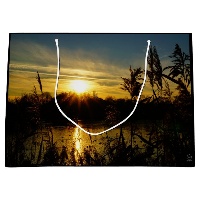 Bolsa De Regalo Grande Zonsondergang bij een meertje met rietpluimen. (Anverso)