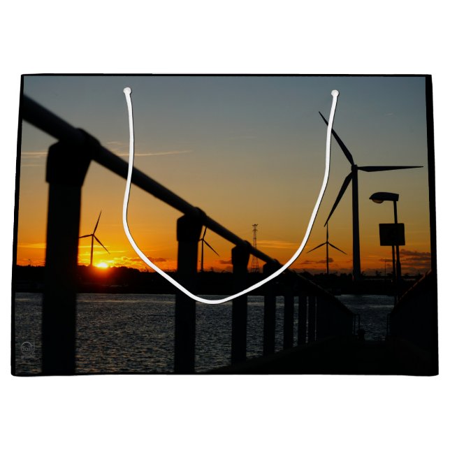 Bolsa De Regalo Grande Zonsondergang met windmolen, Rustgevend relaxt. (Anverso)