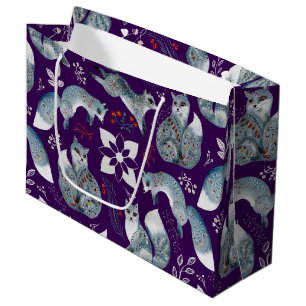 Bolsa De Regalo Grande Zorros azules estilizados con diseños florales int