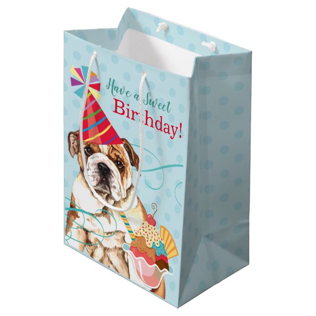 Bolsa de regalo media de Bulldog de cumpleaños dul (Angulo Anverso)