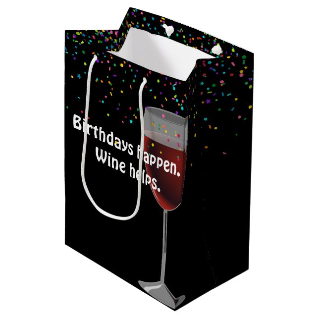 Bolsa de regalo media de cumpleaños de vino rojo (Angulo Anverso)