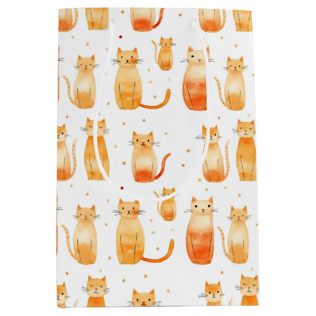 Bolsa de regalo media de puntos y gatos de naranja (Anverso)