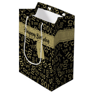 Bolsa De Regalo Mediana 105o oro feliz del cumpleaños y modelo negro del