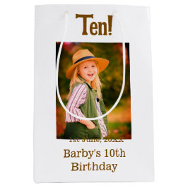 Bolsa De Regalo Mediana 10th birthday photo name date simple brown beige b