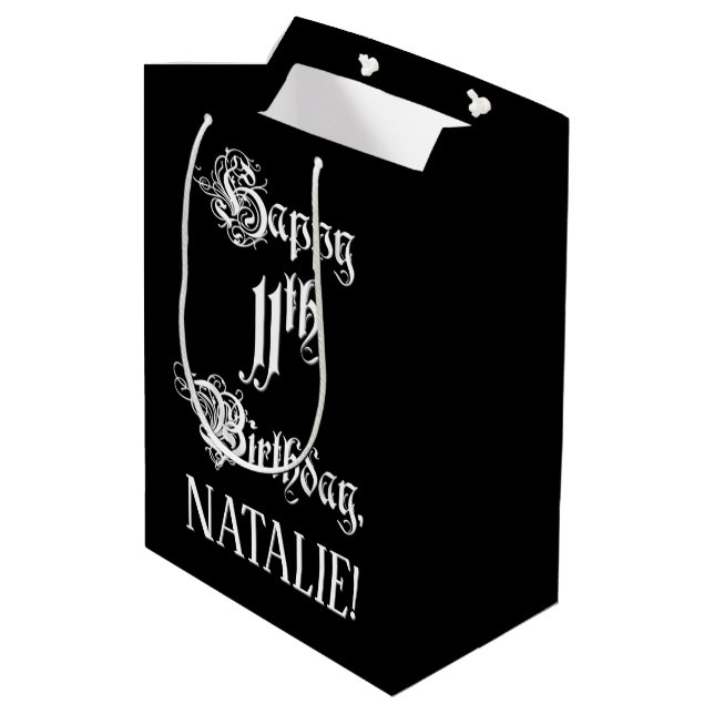 Bolsa De Regalo Mediana 11º cumpleaños: Elegante guión + nombre personaliz (Angulo reverso)