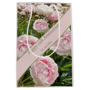 Bolsa De Regalo Mediana 12° aniversario Boda, flor peony