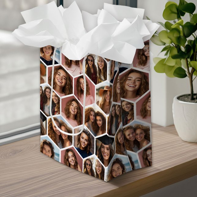 Bolsa De Regalo Mediana 12 Collage de fotos - hongo hexagonal funky (Custom Gift Bag)