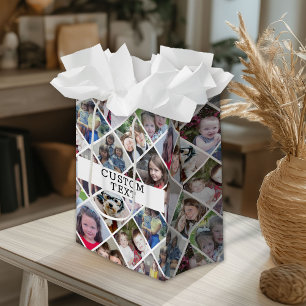 Bolsa De Regalo Mediana 12 Patrón de diamante fotográfico con texto person