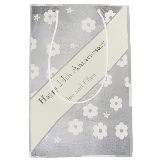 Bolsa De Regalo Mediana 14° Aniversario Boda, Aniversario de Marfil (Anverso)