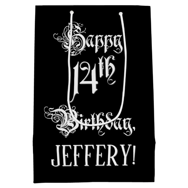 Bolsa De Regalo Mediana 14 Aniversario: Elegante guión + nombre personaliz (Reverso)