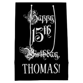 Bolsa De Regalo Mediana 15º cumpleaños: Elegante guión + nombre personaliz