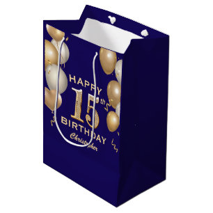 Bolsa De Regalo Mediana 15.º Balón azul y oro de la Marina de los Nacimien