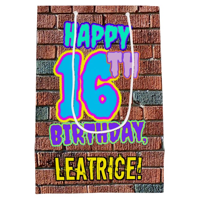 Bolsa De Regalo Mediana 16.º cumpleaños: Diversión, graffiti urbano inspir (Reverso)