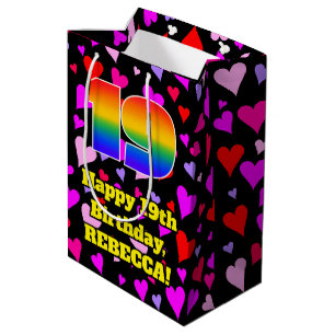 Bolsa De Regalo Mediana 19.º cumpleaños: Patrón de corazón amoroso, ar