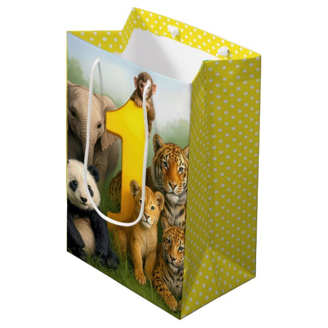 Bolsa De Regalo Mediana 1st Birthday Wildlife Animal Babies (Angulo Anverso)