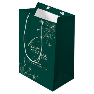 Bolsa De Regalo Mediana 2026 New Year Modern Festive Typography Teal