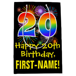 Bolsa De Regalo Mediana 20.º cumpleaños: Patrón de fuegos artificiales div