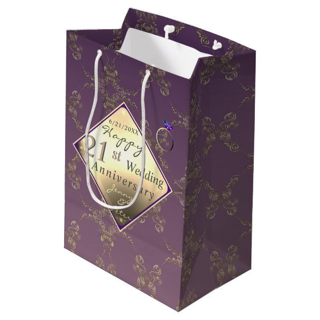 Bolsa De Regalo Mediana 21° Aniversario Boda Brass e Iolite (Angulo reverso)
