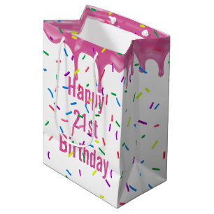 Bolsa De Regalo Mediana 21 Aniversario Rociando Sobre El Hielo Rosa
