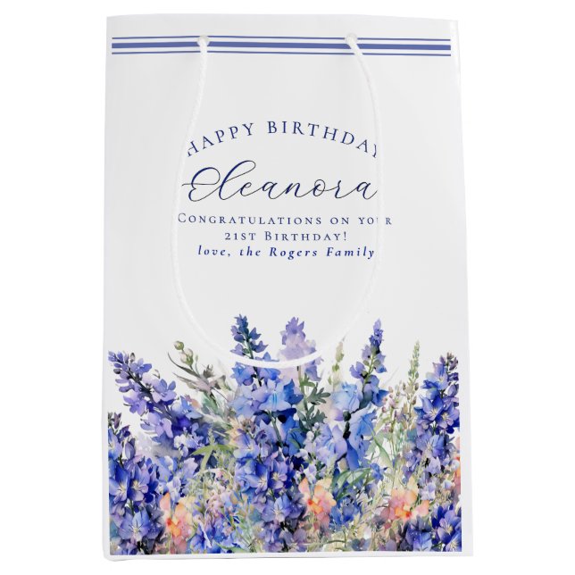 Bolsa De Regalo Mediana 21 cumpleaños mes de julio Flor azul (Anverso)