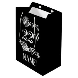 Bolsa De Regalo Mediana 22º cumpleaños: Elegante guión + nombre personaliz