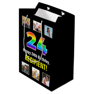 Bolsa De Regalo Mediana 24° cumpleaños: Arcoiris "24", fotos y nombre de P