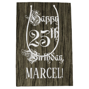 Bolsa De Regalo Mediana 25º cumpleaños: Fancy, Faux Wood Look + Custom Nam