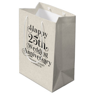 Bolsa De Regalo Mediana 25.º Aniversario Boda Tipografía de Oro