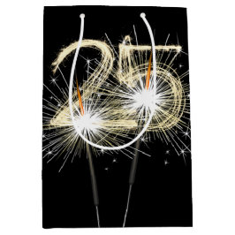 Bolsa De Regalo Mediana 25.º cumpleaños esparklers en negro