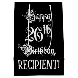 Bolsa De Regalo Mediana 26º cumpleaños: Elegante guión + nombre personaliz