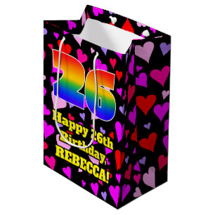 Bolsa De Regalo Mediana 26º cumpleaños: Patrón de corazones amorosos, arco