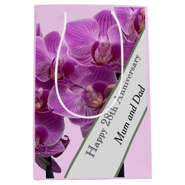 Bolsa De Regalo Mediana 28.º Aniversario Boda Editable (Anverso)