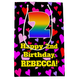 Bolsa De Regalo Mediana 2.º cumpleaños: Patrón de corazón amoroso, arco ir