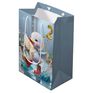 Bolsa De Regalo Mediana 2.º Pato de cumpleaños bailando en un charco de ll