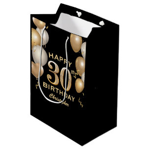 Bolsa De Regalo Mediana 30.º Fiesta de cumpleaños Globos de oro y negro