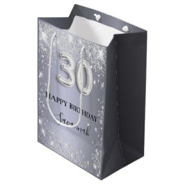 Bolsa De Regalo Mediana 30.º guión de nombre de purpurina de plata de cump