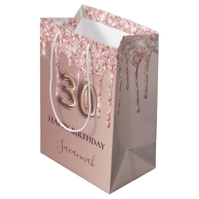 Bolsa De Regalo Mediana 30 años rosa purpurina oro estilo globo rosa (Angulo reverso)