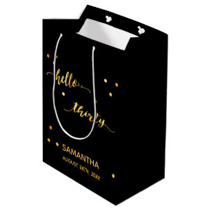 Bolsa De Regalo Mediana 30 cumpleaños fiesta oro negro hola treinta
