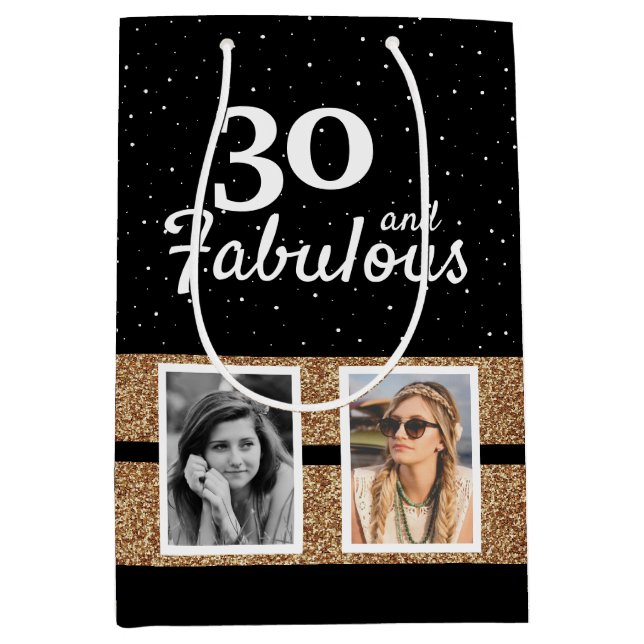 Bolsa De Regalo Mediana 30 y Fabulous Gold Purpurina 2 Foto 30 cumpleaños (Anverso)