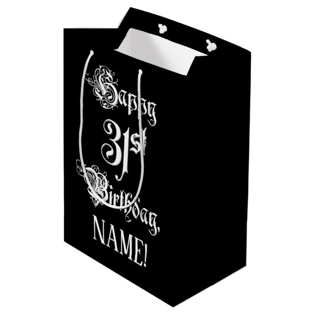 Bolsa De Regalo Mediana 31° cumpleaños: Elegante guión + nombre personaliz (Angulo reverso)