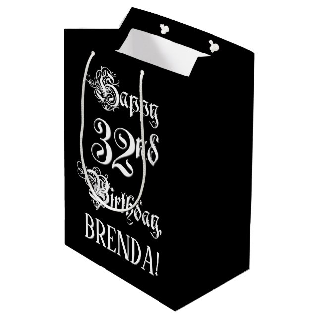 Bolsa De Regalo Mediana 32º cumpleaños: Elegante guión + nombre personaliz (Angulo reverso)