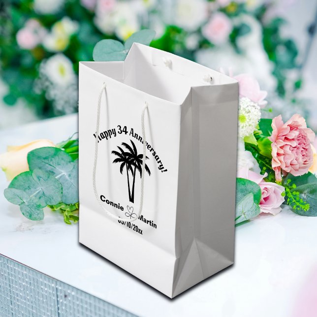 Bolsa De Regalo Mediana 34th Wedding Anniversary Palm Trees (Subido por el creador)