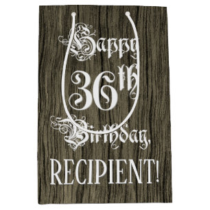 Bolsa De Regalo Mediana 36º cumpleaños: Fancy, Faux Wood Look + Custom Nam