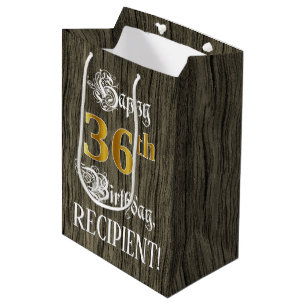 Bolsa De Regalo Mediana 36 Cumpleaños: Apariencia de Oro Falso y Patrón de