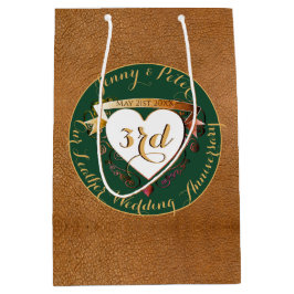 Bolsa De Regalo Mediana 3.ᵉʳ Boda Aniversario Imagen verde de cuero