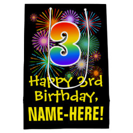 Bolsa De Regalo Mediana 3.ᵉʳ cumpleaños: Patrón de fuegos artificiales div