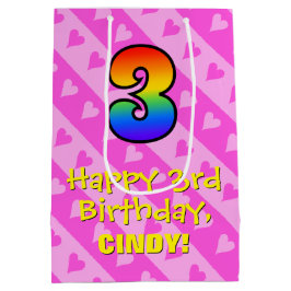 Bolsa De Regalo Mediana 3.ᵉʳ cumpleaños: Rayos de corazón rosados divertid