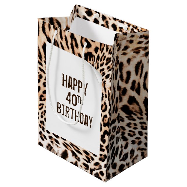Bolsa De Regalo Mediana 40.ª impresión de leopardo de cumpleaños (Angulo Anverso)